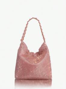 SHEIN SXY Ladies, Women Top Handle Bags , Evening Bags, Fashionable, Simple, Elegant, Versatile, Luxury, Full Of Diamonds,Pink,Blingbling, Heart-Shaped Bag Charm,For Cocktail Party,Party,Prom,Club,Date,Birthday,Evening,Date Night