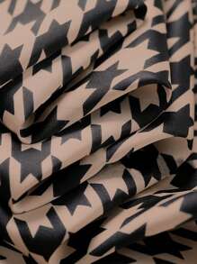 INAWLY Women's Houndstooth Print Lapel Tie Front Elegant Long Sleeve Blouse Women Shirt,Long Sleeve Tops Fall Cloth For Women - Khaki - View 3