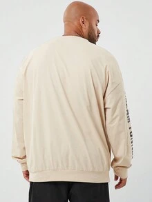 EASEVO Plus Size Men's Khaki Loose Round Neck Letter Graphic T-Shirt - Khaki - View 3
