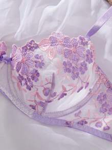 2pcs/Set Women Mesh Embroidered Lingerie Set - Mauve Purple - View 5