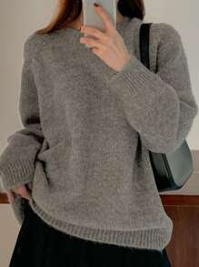 DAZY 女士纯色圆领插肩袖宽松休闲毛衣，适合秋冬季，秋季女装