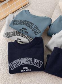 SHEIN 6 Stücke/Set Baby Jungen/Mädchen Lässig set aus Langarm Sweatshirt mit Schriftdruck und Hose mit elastischem Bund, geeignet für Zuhause und Outdoor Tragen im Herbst und Winter
