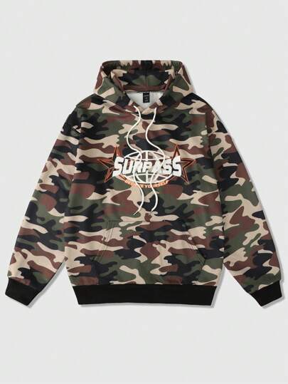 Street Life Men's Camouflage Loose Fit Hooded Sweatshirt, Retro Streetwear