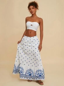 Travachic 2 piezas Conjunto de top corto de punto y falda de cintura alta de unicolor para mujer, ideal para vacaciones