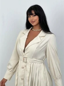 SHEIN Clasi Plus Size Women Casual Long Ruched Jacket Fall Cloth For Women - Apricot - View 2