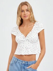 SHEIN EZwear Blusa con mangas cortas de estilo Kellan con estampado floral