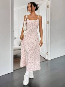 SHEIN EZwear Pink Ditsy Floral Woven Cami Dress For Women,Summer Dresses For Women,Pastel Dresses For Women - Pink - View 6