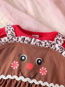 SHEIN 2pcs/Set Baby Girl Solid Color Long Sleeve Romper And Fashionable Leopard Print Cami Dress Outfit - Multicolor - View 5