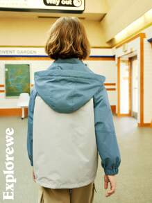 SHEIN Outdoor Casual Style Multi-Color Patchwork Design Wind-Resistant Warm Jacket, Suitable For Outdoor Activities, Play And Leisure