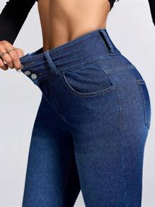 Jeans skinny avec poche de couleur unie pour femmes