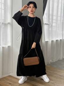 FRIFUL Women's Pleated Oversized Dress - Black - View 3