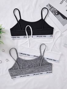 SHEIN 3pcs/Set Tween Girls Casual Simple Letter Print Soft Breathable Training Sports Bra Set - Multicolor - View 2