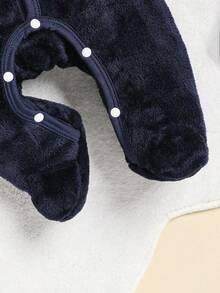 Infant Cute Cartoon Monkey Embroidered Fleece Romper Pajamas - Royal Blue - View 4