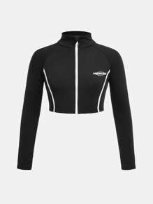 SHEIN Tween Girl 弹力透气运动夹克，时尚吸汗，跑步运动