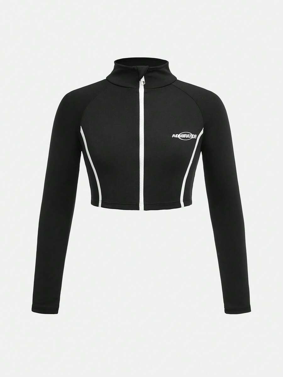 SHEIN Tween Girl 弹力透气运动夹克，时尚吸汗，跑步运动