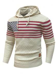 Manfinity Homme Men American Flag Pattern Drawstring Hooded Jumper - Multicolor - View 4