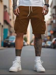 Manfinity LEGND Quần Cargo thường ngày có túi buộc phía trước dành cho nam, mặc hàng ngày - màu nâu - Xem 3