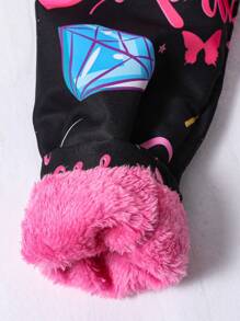 Sparklyn Tween Girl Heart & Star Print Thermal Lined Hooded Casual Jacket For Winter - Black - View 5