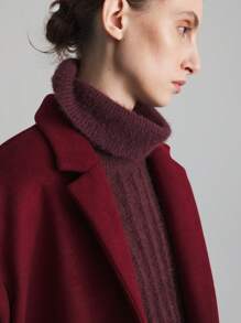 Ontre Spring 2025 New Angora Women Long Sleeve Loose Fit Black Button Decor Red Color Block Outerwear Jacket