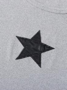 2 件套青少年女孩 Y2K 休闲星星印花长袖衬衫和水洗阔腿牛仔裤套装