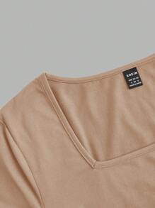 SHEIN 3pcs Maternity Casual Simple Black White & Gray Square Neck Short Sleeve Fitted Pregnancy Tops, Summer