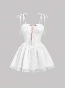 SHEIN MOD 女士白色蕾丝多层连衣裙，可翻转，优雅女士连衣裙，返校节连衣裙，短款礼服，返校节短款连衣裙 - 白色 - 查看 6