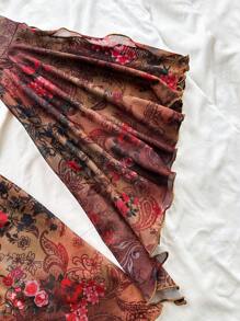 Soleia Đầm ngắn tay dài in họa tiết lưới cổ chữ V họa tiết cổ điển cho nữ, phù hợp với phong cách Hippie, lễ hội âm nhạc, tiệc tùng - Nhiều màu - Xem 6