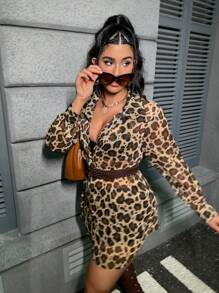 Ariqdhaksinargha Artist Plus Size Sexy Leopard Print Sheer Shirt, For Holiday, Vacation, Spring, Beach, Festival, Ibiza Fits - Multicolor - View 5