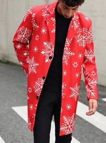Manfinity Hypemode Manteau casual mi-long polyvalent pour homme avec design de flocons de neige blancs, parfait pour incorporer des éléments de Noël dans votre tenue. Manteau à motif graphique coloré de mode pour hommes sortant pendant les périodes de Noël, d'automne et d'hiver. Idéal comme cadeau pour les amis, le mari ou le petit ami