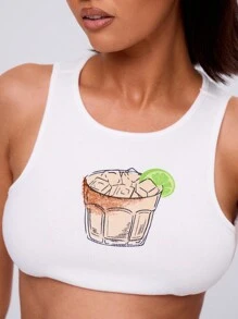 MUSERA Racer Style Cocktail Graphic Crop Tank Top Casual Summer Vacation Spring Festival Holiday - White - View 5