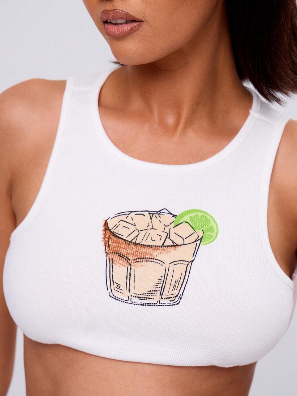 Racer-Stil Cocktail-Grafik Crop Tank Top, lässiger Sommer-Urlaub Frühlingsfest Feiertag
