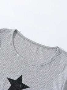 2 件套青少年女孩 Y2K 休闲星星印花长袖衬衫和水洗阔腿牛仔裤套装