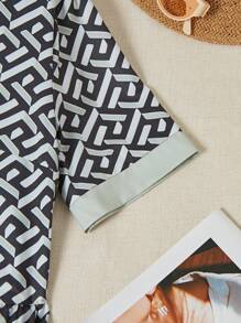 SHEIN LUNE 女士休闲几何印花短袖宽松连衣裙，夏季 - 彩色 - 查看 7