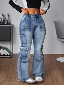 SHEIN ICON 女士纽扣装饰休闲牛仔裤腰带 - 藍色 - 查看 5