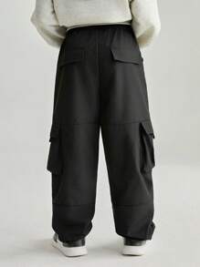 SHEIN Casual Multi-Pocket Cargo Pants For Tween Boys - Black - View 2