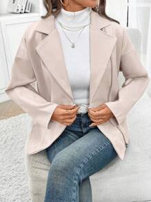 Chiquease Chaqueta de lana elegante y de moda con cuello plegable para mujeres