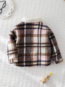 Cozy Pixies Baby Girls Plaid Pocketed Lapel Long Sleeve Knitted Coat - Pink - View 2