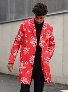 Manfinity Hypemode Manteau casual mi-long polyvalent pour homme avec design de flocons de neige blancs, parfait pour incorporer des éléments de Noël dans votre tenue. Manteau à motif graphique coloré de mode pour hommes sortant pendant les périodes de Noël, d'automne et d'hiver. Idéal comme cadeau pour les amis, le mari ou le petit ami