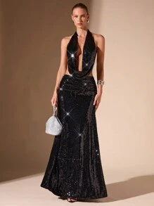 SHEIN BAE Autumn/Winter Sequin Embellished Glamorous Sexy Women's Long Mermaid Skirt, Suitable For Nightclub, Party, Graduation, Birthday Gathering, Halloween Outfits