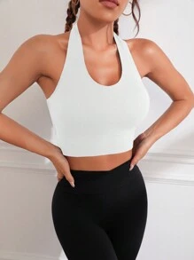 Easithlete Crisscross Backless Halter Neck Sports Bra - White - View 4