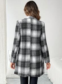 SHEIN Clasi 女式前扣长袖口袋平领休闲格子夹克 - 黑與白 - 查看 2