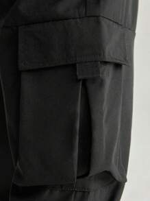 SHEIN Casual Multi-Pocket Cargo Pants For Tween Boys - Black - View 5