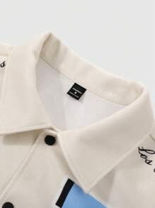 Manfinity Campus Court Men's Button Front Long Sleeve Letter Print Pocket Casual Jacket - Multicolor - View 4