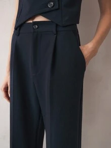 BizChic Conjunto de traje azul elegante y formal para mujer, conjunto de negocio grueso para uso en la oficina, fiesta de Navidad y vacaciones, ropa de otoño e invierno - Azul Marino - Ver 6
