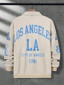 Manfinity Campus Court Men's Button Front Long Sleeve Letter Print Pocket Casual Jacket - Multicolor - View 2