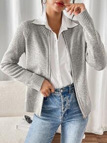 EMERY ROSE Women's Solid Color Raglan Sleeve Long Sleeve Casual Cardigan, Autumn/Winter Fall Cloth For Women - Grey - View 8