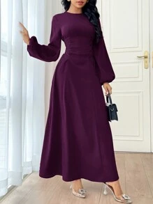 Modelyn Women's Solid Color Simple Daily Long Sleeve Dress Party Elegant Evening Long Sleeve Maxi Dress Long Evening Dresses - Red Violet - View 5
