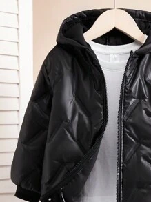 SHEIN Young Boy Casual  Thick Hooded Cardigan Jacket - Black - View 4