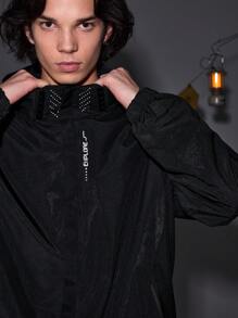 In My Nature Men's Front Zip Up Letter Print Casual Outdoor Hooded Jacket - Black - View 3