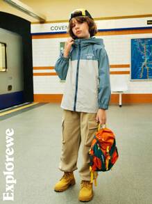 SHEIN Outdoor Casual Style Multi-Color Patchwork Design Wind-Resistant Warm Jacket, Suitable For Outdoor Activities, Play And Leisure